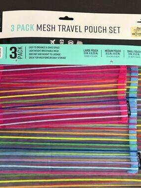 3 Pack Mesh Travel Pouch Set - Multicolor Stripes